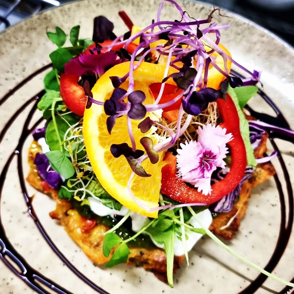 Our Rustic Vegetable Fritter is a popular vegan cafe option